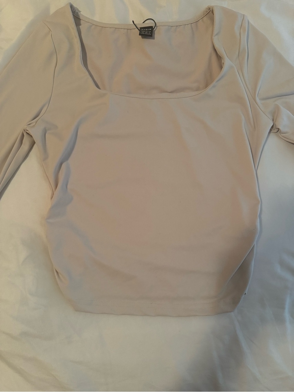 SHEIN Neutral Square Neck Long Sleeve Top - Beige Cream